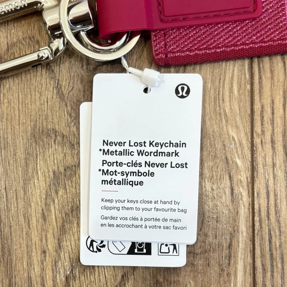 NWT Lululemon Never Lost Keychain *Metallic Workmark In Berry Rumble